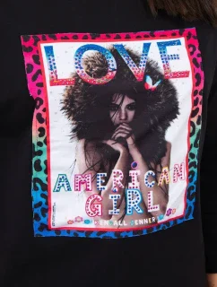 Americká dievčenská grafická blúzka čierna S/M - L/XL