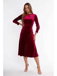 M933 - Ruched sleeve velvet midi dress - maroon