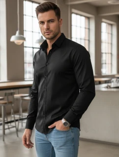 Pánska elegantná hladká čierna košeľa REGULAR FIT FashionStreet DX2538
