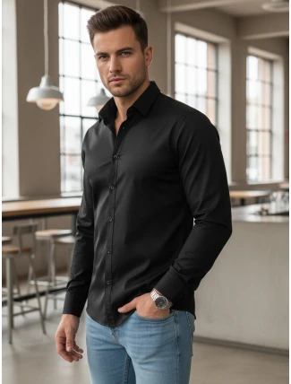 Pánska elegantná hladká čierna košeľa REGULAR FIT FashionStreet DX2538