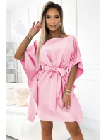 287-30 SOFIA Dámske šaty s motýľom a viazaním v páse - PASTELOVO bledoružové 287-30 SOFIA Dámske šaty s motýľom a viazaním v páse - PASTELOVO bledoružové