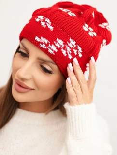 Dámska zimná pletená čiapka so vzorom snehovej vločky K463 červená