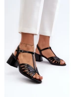 Lakierowane Damskie Sandały Na Obcasie Sergio Leone SK880 Czarne