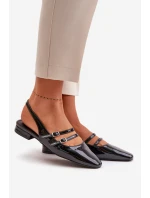 Lakierowane Baleriny Z Paskami Na Niskim Obcasie Czarne Bialettia