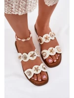 Klapki Damskie Ze Złotymi Przypinkami Białe Jenoriela