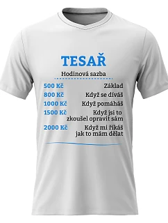 Pánské bavlněné tričko s potiskem - HODINOVÁ SAZBA - TESAŘ - bílé