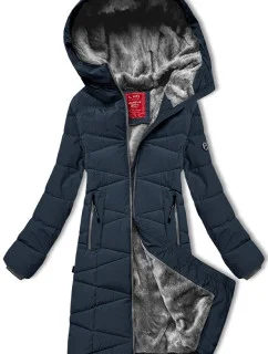 Dámska zimná bunda s kožušinovou podšívkou LHD tmavomodrá (LHD-24578)