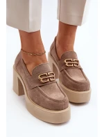 Zazoo 20170 Półbuty Zamszowe Damskie Na Słupku Beżowe