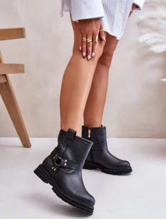 Skórzane Botki Damskie Na Płaskim Obcasie Lewski 3610 Czarne