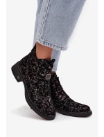Botki Z Naturalnego Zamszu Na Niskim Obcasie D&A CR52-713 Czarno-Brązowe