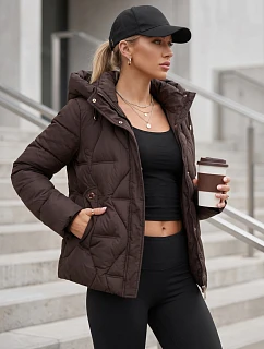 Dámska zimná prešívaná bunda s kapucňou, hnedá, FashionStreet TY5940