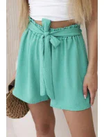 Viskózové šortky viazané v páse tmavá mentolová