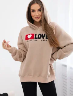 Zateplená bavlnená mikina s kapucňou Love dark beige