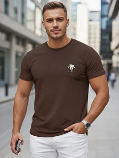 Pánske bavlnené tričko s potlačou, hnedé, FashionStreet NX5126R