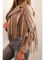 Dámska bunda z ekokože so strapcami v štýle boho fango