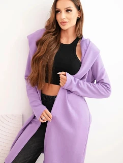 Dámska bavlnená mikina s kapucňou a predĺženou prednou časťou fialová