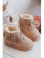 Ocieplane Botki Śniegowce Dziecięce Z Ozdobnymi Frędzlami Beżowe Nimia