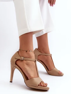 Sandały Damskie Na Szpilce Z Eko Skóry Beżowe Obdaria