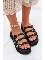 Klapki Damskie Na Platformie Z Paskami Czarne Nimiotte