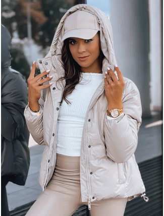 Dámska kožená prechodná bunda COLLAR beige FashionStreet TY3763