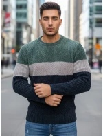 Pánsky sveter s okrúhlym výstrihom zelenej a tmavomodrej farby FashionStreet WX2319