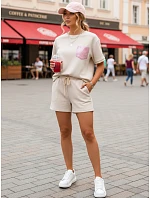 Dámsky viskózový set s motýľom a šortkami béžovej farby FashionStreet AY1187 Dámsky viskózový set s motýľom a šortkami béžovej farby FashionStreet AY1187