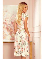 Skladané obálkové šaty s volánmi a vzorom broskyňových kvetov 349-1