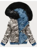 Svetlo modro-čierna obojstranná džínsová bunda pre prechodné obdobie (B9730-5001)