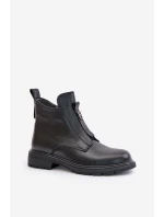 Skórzane Botki Na Płaskim Obcasie Ocieplane Czarne Komisa