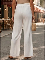 Dámske biele nohavice so širokými nohavicami FashionStreet UY3076 Dámske biele nohavice so širokými nohavicami FashionStreet UY3076