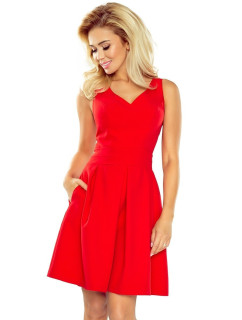 Dámske spoločenské šaty bez rukávov široká sukňa s vreckami červené - Červená - Numoco