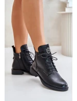 Ocieplane Botki Na Płaskim Obcasie Z Ozdobą Czarne Leonise