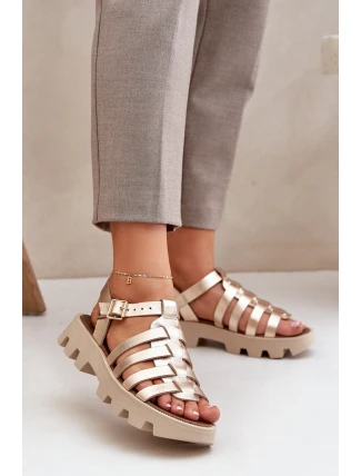 Skórzane Sandały Damskie Zazoo 3695 Złote