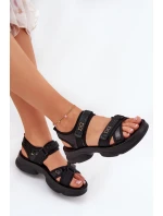 Damskie Sandały Z Cekinami Na Rzepy Czarne Gonev