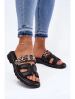 Skórzane Klapki Damskie Z Rzepem Panterka Vinceza 66769 Czarne