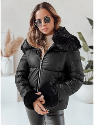 Dámska krátka bunda s kožušinou čierna FashionStreet TY5067 Dámska krátka bunda s kožušinou čierna FashionStreet TY5067