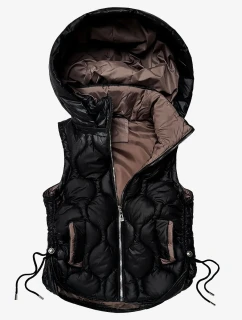 Dámska prešívaná bunda bez rukávov so šnúrkami na bokoch J štýl čierno-hnedá (5M3235-392A)