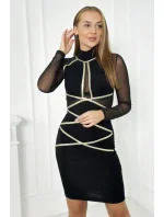 Pletené šaty so zlatými prúžkami čierne