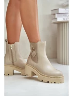 Zazoo 60490 Kožené zateplené čižmy s dekoráciou Light Beige
