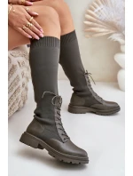 Wsuwane Kozaki Ze Skarpetkową Cholewką Ciemnozielone Iranel