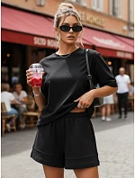 Bavlnená dámska súprava so šortkami Poľský výrobok čierna FashionStreet AY1169 Bavlnená dámska súprava so šortkami Poľský výrobok čierna FashionStreet AY1169