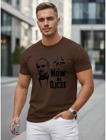 Pánske klasické hnedé bavlnené tričko s potlačou FashionStreet NX5145R Pánske klasické hnedé bavlnené tričko s potlačou FashionStreet NX5145R
