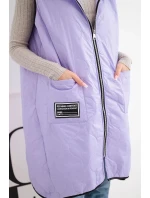 Dámske Plus veľkosť prešívaná vesta s kapucňou na zips svetlo fialová