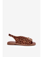 Płaskie Sandały Z Ozdobą Panterka Brązowe Haliones