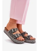 Klapki Ze Zdobieniem I Klamrami Na Platformie Czarne Mellene