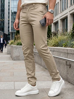 Pánske chinos nohavice s opaskom béžová FashionStreet UX4496