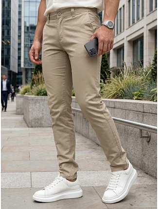 Pánske chinos nohavice s opaskom béžová FashionStreet UX4496