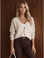 Dámsky sveter s vreckami, vanilková farba, FashionStreet MY2578