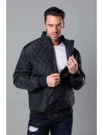 Pánska prešívaná bunda s rebrovanými lemami čierna (58M13083-392) Pánska prešívaná bunda s rebrovanými lemami čierna (58M13083-392)