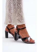 Eko Skórzane Sandały Na Obcasie Słupku Czarne Abilica